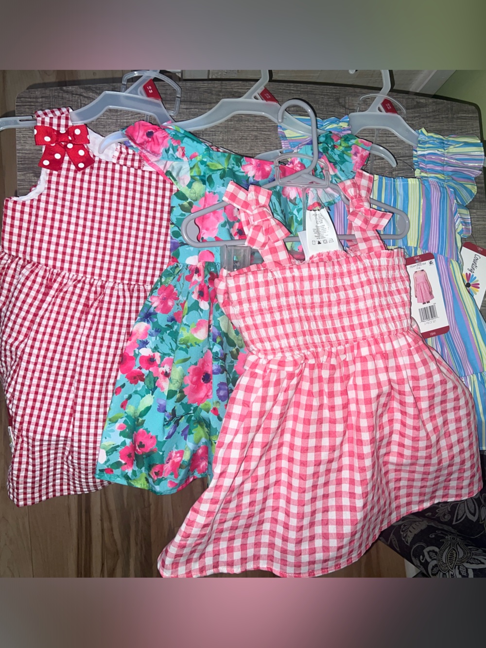 Kids Pink Gingham & Floral Dress Top - Unbranded